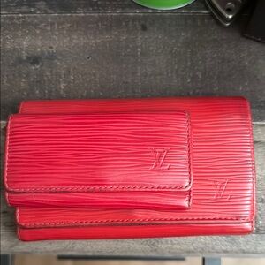 Louis Vuitton Red wallet and matching key holder COA included